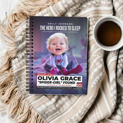 Personalized Spider-Girl Baby Notebook – Custom Photo, Name & Superhero Story Keepsake